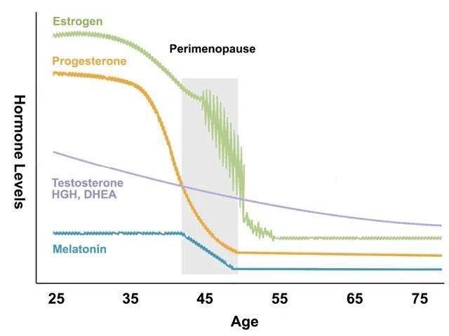 Graph showing the decline of hormones as a person gets older